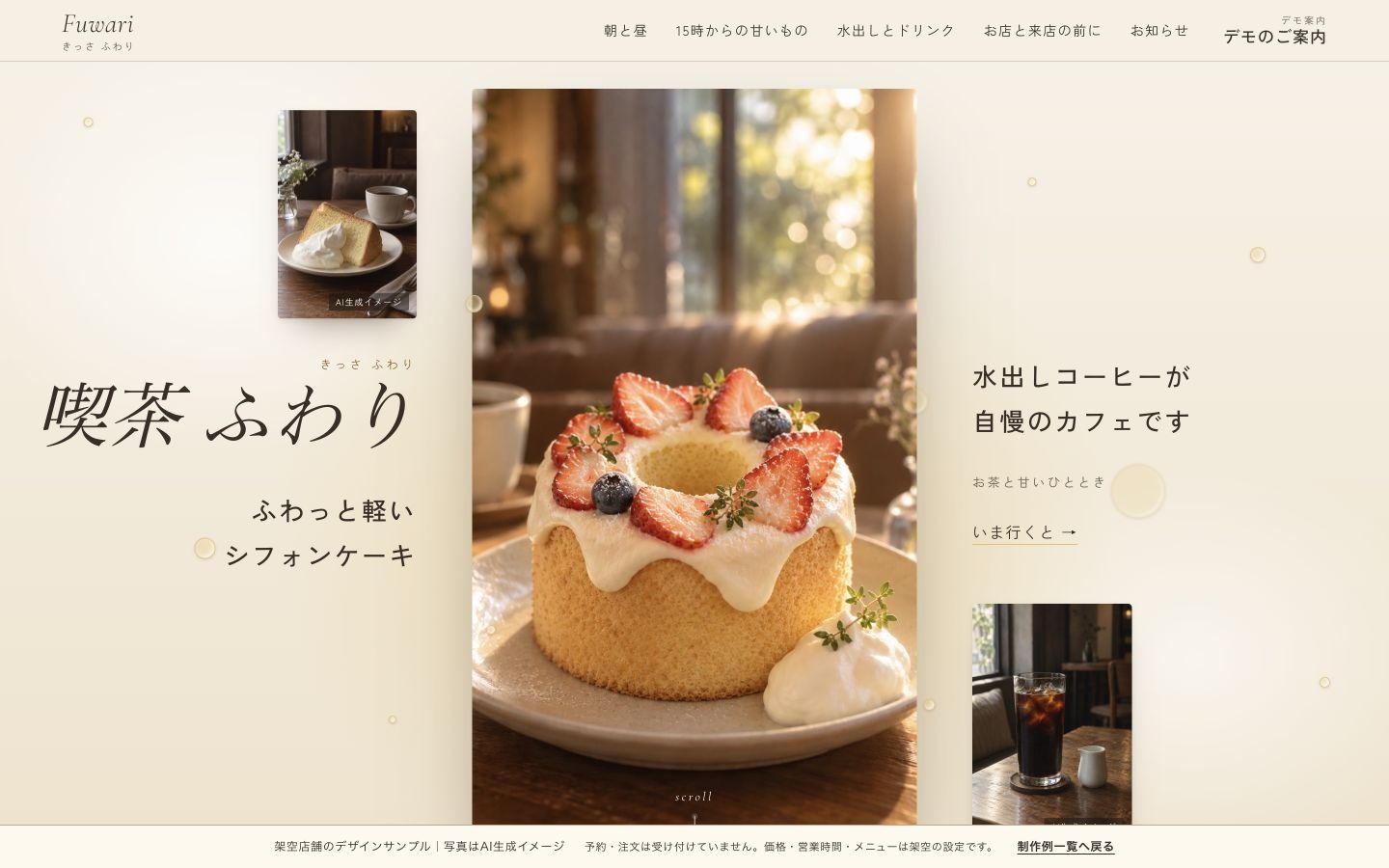 喫茶ふわりのトップ画面